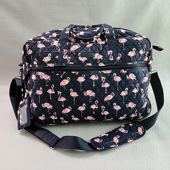 Vera Bradley Flamingo Fiesta Weekender Travel Bag Large Carry On Tote Duffle